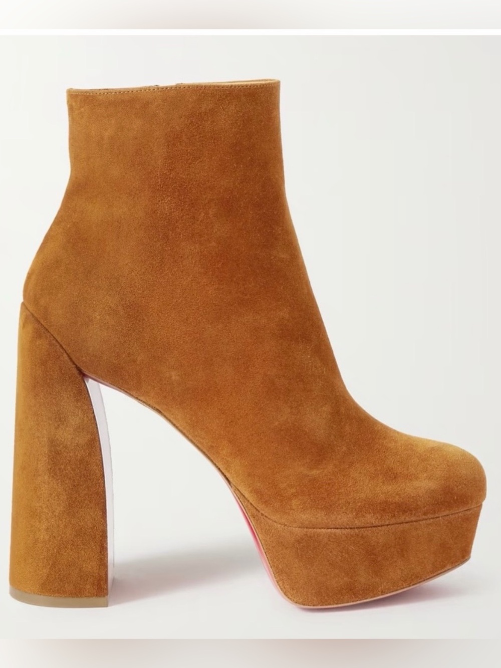 Christian Louboutin Movida booty boots RETAIL 1,595 Platform Suede Cognac